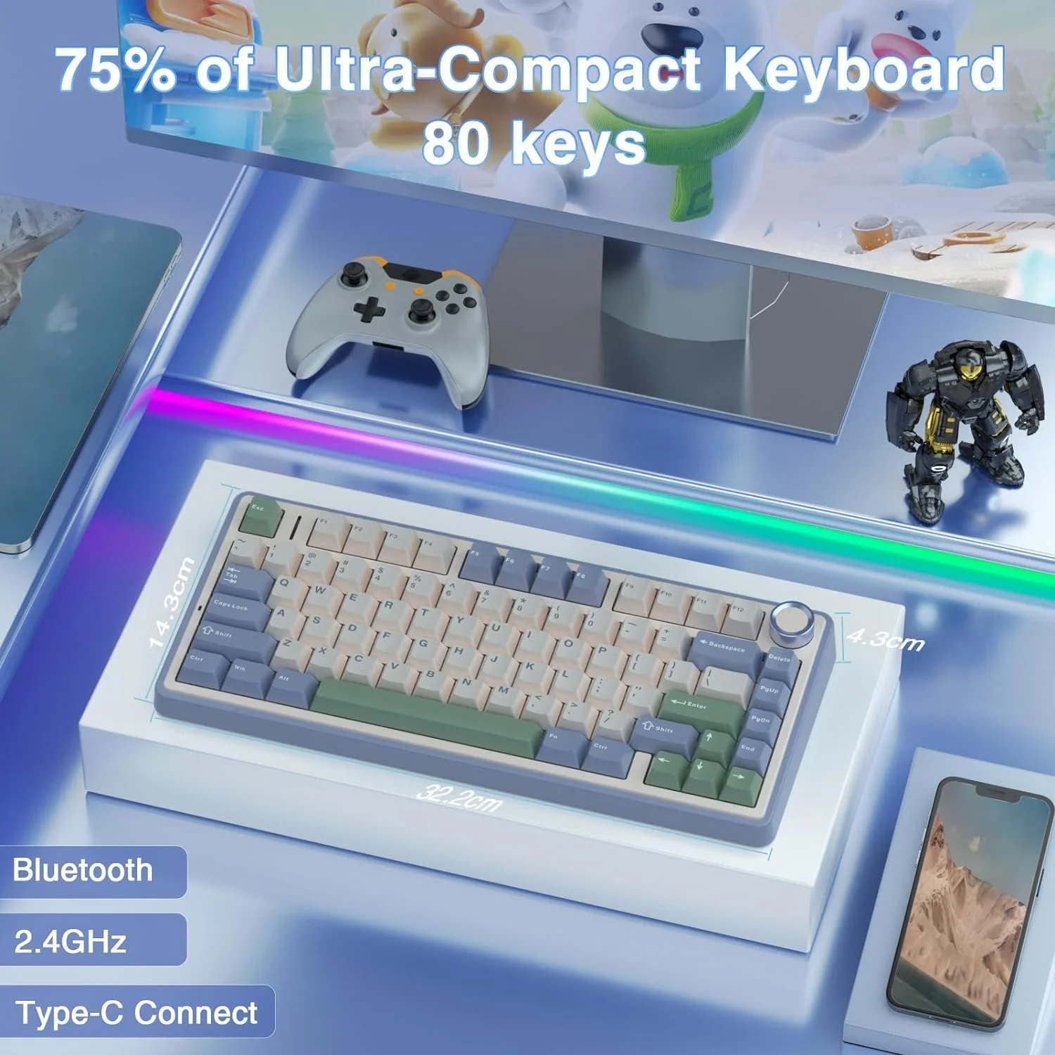 AULA F75 75% Wireless Mechanical Keyboard Cedar Green Reaper Switch