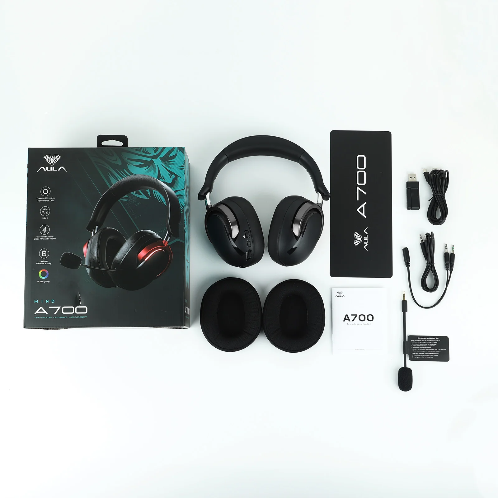 AULA A700 Wireless Gaming Headset – 50mm Titanium Driver, 7.1 Surround & AI Noise Cancellation